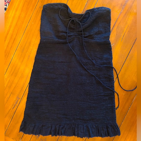 Free People Beach Babe Smocked Dress Sz M Black Smocked Ruched Swim Cover - Picture 2 of 5